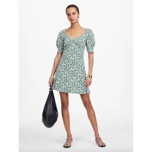 Madewell Seamed V Neck Mini Dress Viscose Printed Kelly Verdant Green US 00 NWT